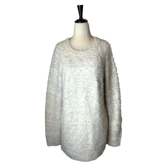 Lou & Grey Ivory Multi Color Fleck Fuzzy Soft‎ Crew Neck Sweater Size L - Picture 1 of 9
